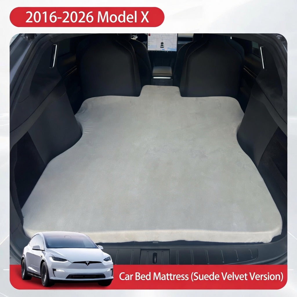 Tesla Model X 6-Seat Car Bed Mattress | Premium Suede Velvet | Exact Custom Fit for 6-Seater | Includes Electric Pump + 4 Air Columns