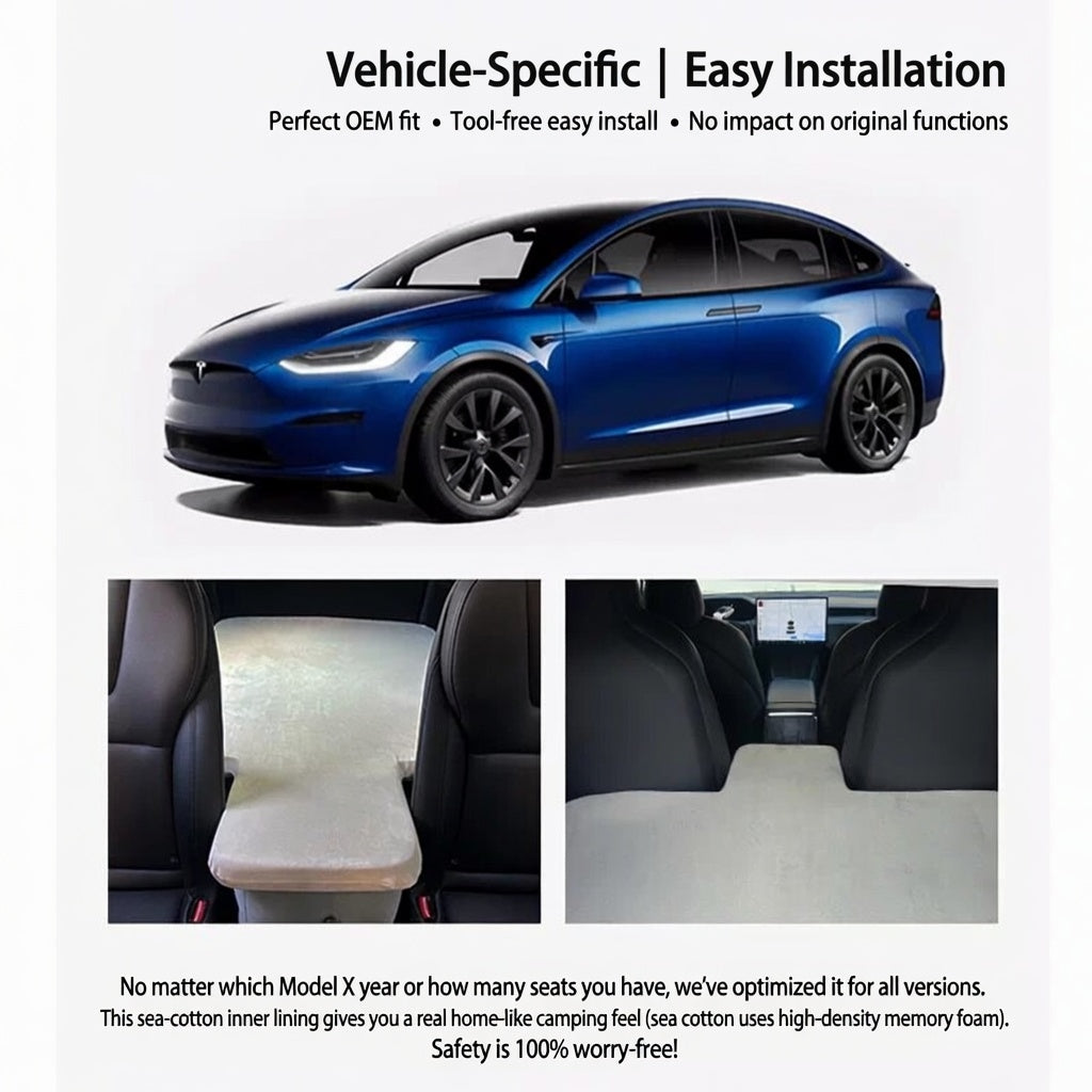 Tesla Model X 6-Seat Car Bed Mattress | Premium Suede Velvet | Exact Custom Fit for 6-Seater | Includes Electric Pump + 4 Air Columns