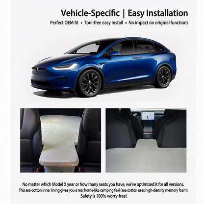 Tesla Model X 6-Seat Car Bed Mattress | Premium Suede Velvet | Exact Custom Fit for 6-Seater | Includes Electric Pump + 4 Air Columns
