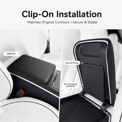 Easy clip-on installation of the center armrest cover in a Tesla Model X