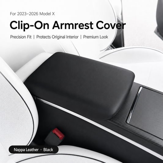 Black Nappa leather clip-on center armrest cover for Tesla Model X